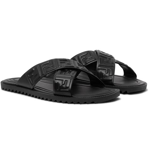 fendi logo-embossed double-strap leather sandals